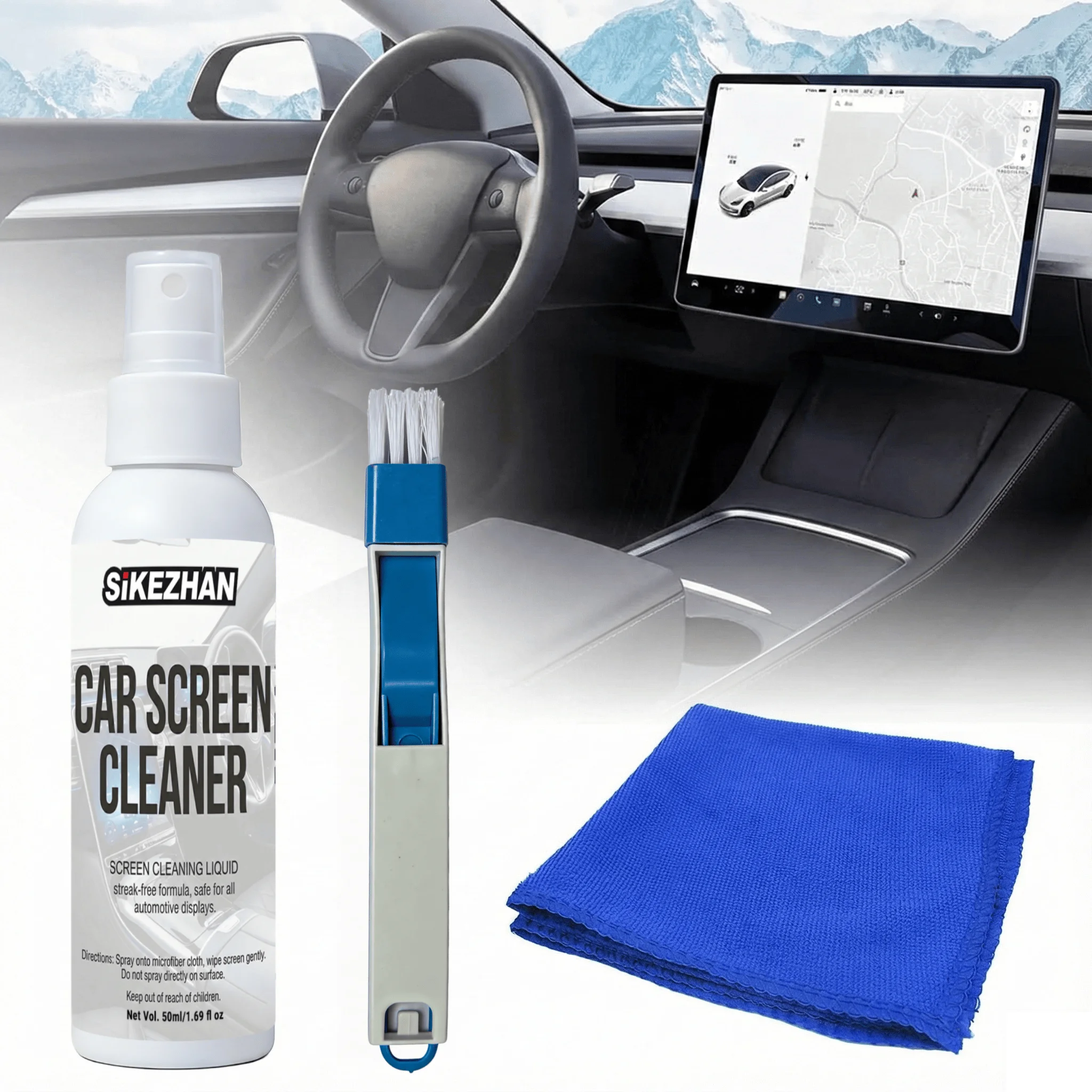 Limpador de tela de carro, spray e limpeza, kit para tesla ev, painel de tela sensível ao toque, monitor de navegação gps, laptop, telefone