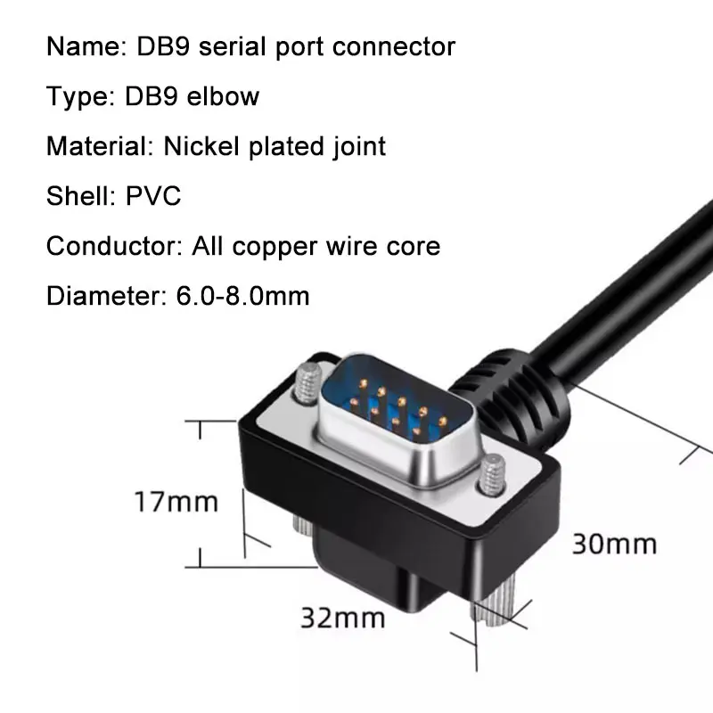 Pure Copper DB9 Serial Port Cable Elbow 90/270 Degree RS232 9-pin COM Port Connection Cord Male to Male to Female Extension Line