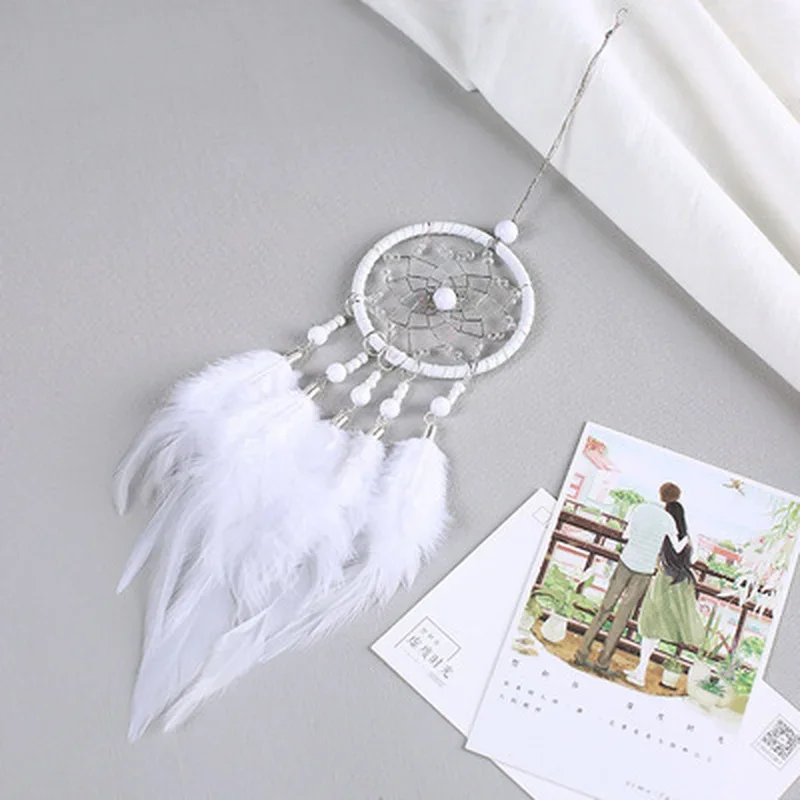 Car Decoration Silver Gray Dream Catcher  Ring Indian Feather Hanging Art Gifts To Bestie Friends Creative Valentine's Day Gifts