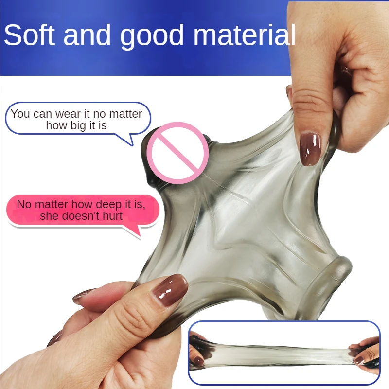 Reusable Penis Extender Cock Rings Delay Ejaculation Penis Condoms Dick Sleeve Silicone Glans Cover Enlargement Sex Toys For Men