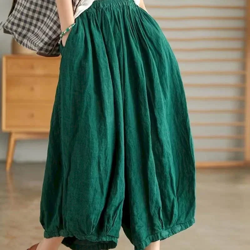 

Pop Linen Lantern Pants Women Summer Elastic Waist Loose Casual Women Korean Style Harajuku Vintage Trousers Women Clothing