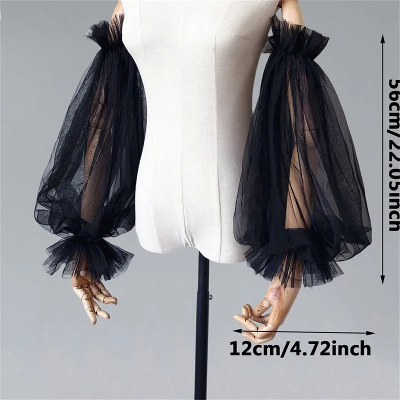 Long Fingerless Tulle Bridal Gloves 3d Floral Edge Loose Wedding Cuff Accessory Dress Sleeves Detachable