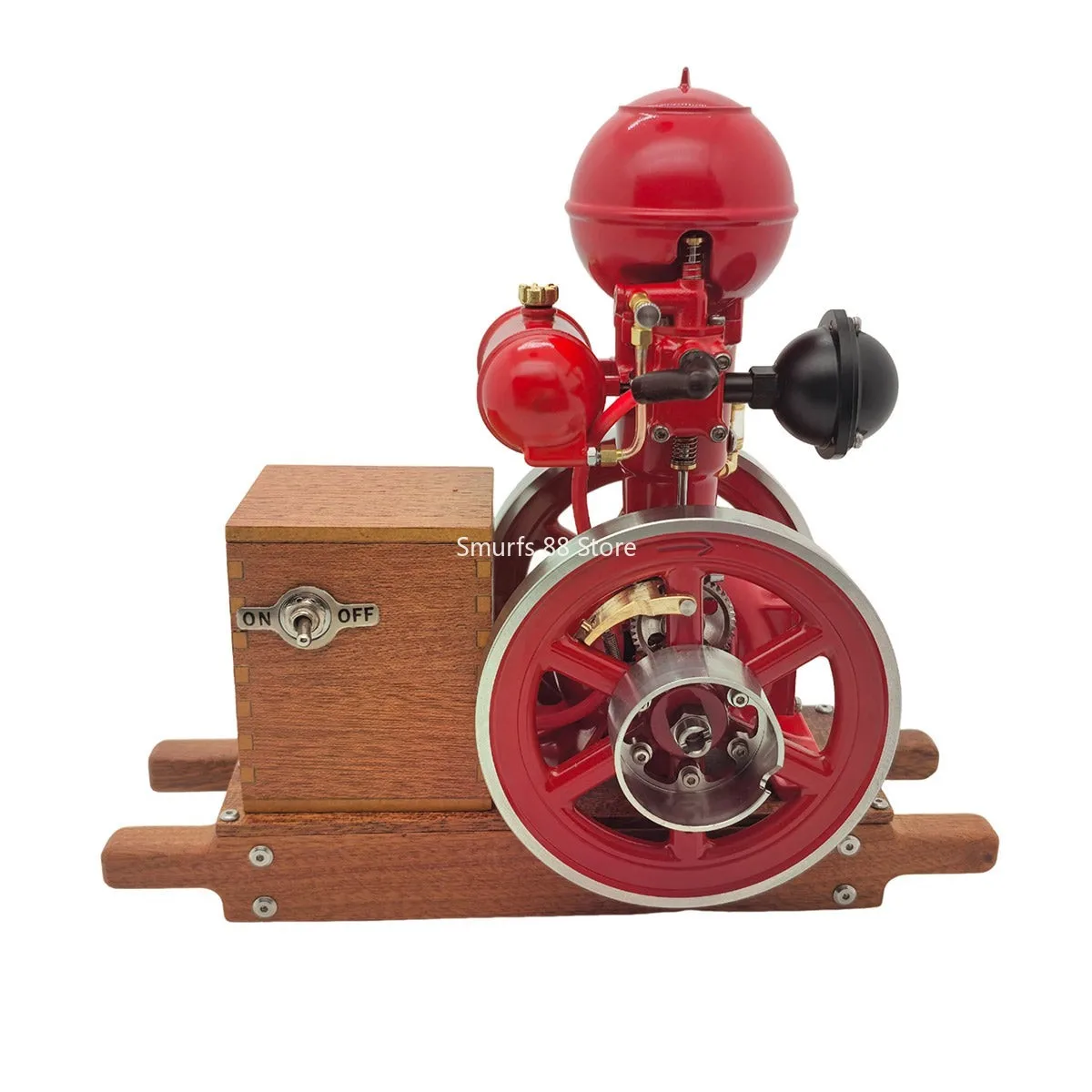 수직 수냉식 엔진 모델 금속 단일 실린더 토드 엔진 나무 받침대 모델 장난감 이동식