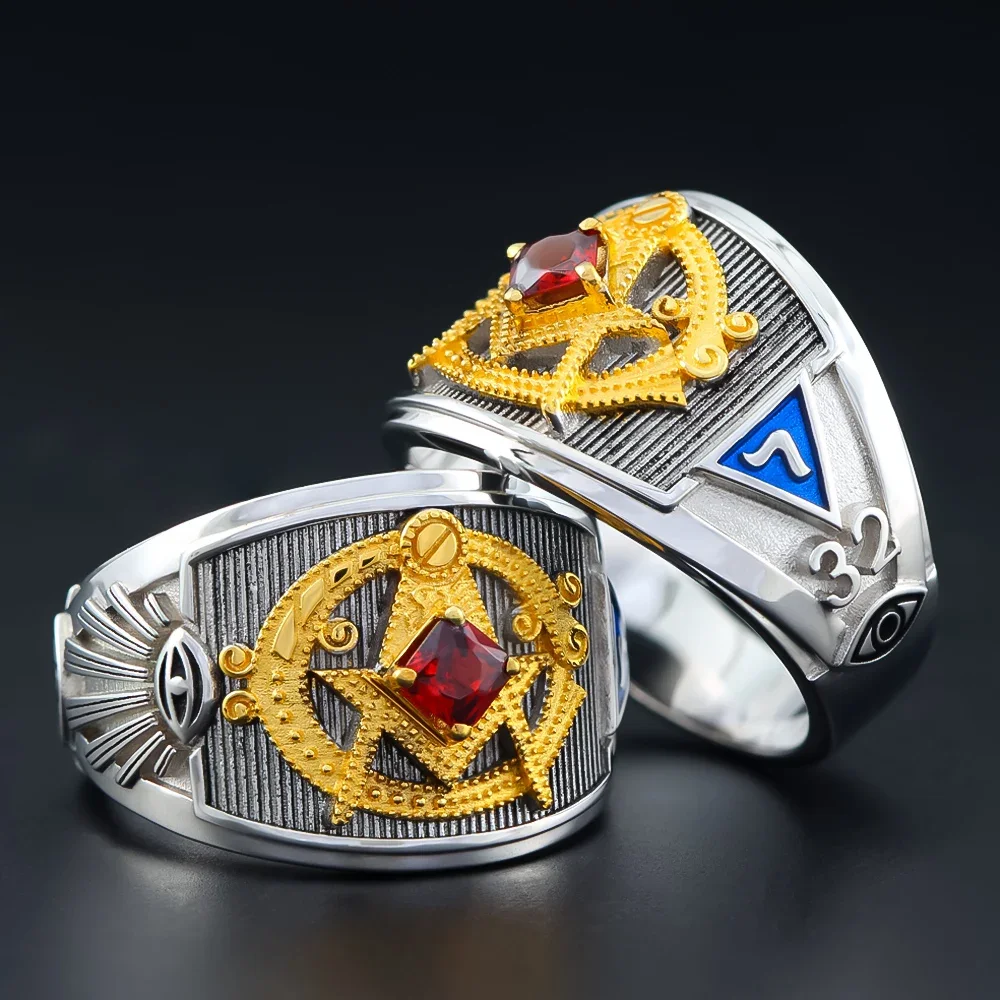 Freemason Masonic Knights Templar G Llluminati Sterling Silver Ring