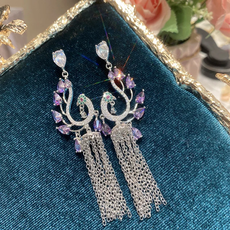 

Серьги HIBRIDE Glamorous с длинными фиолетовыми бахромами в виде животных, роскошные повседневные украшения для женщин, подарок на свадьбу, праздник, для невесты E408