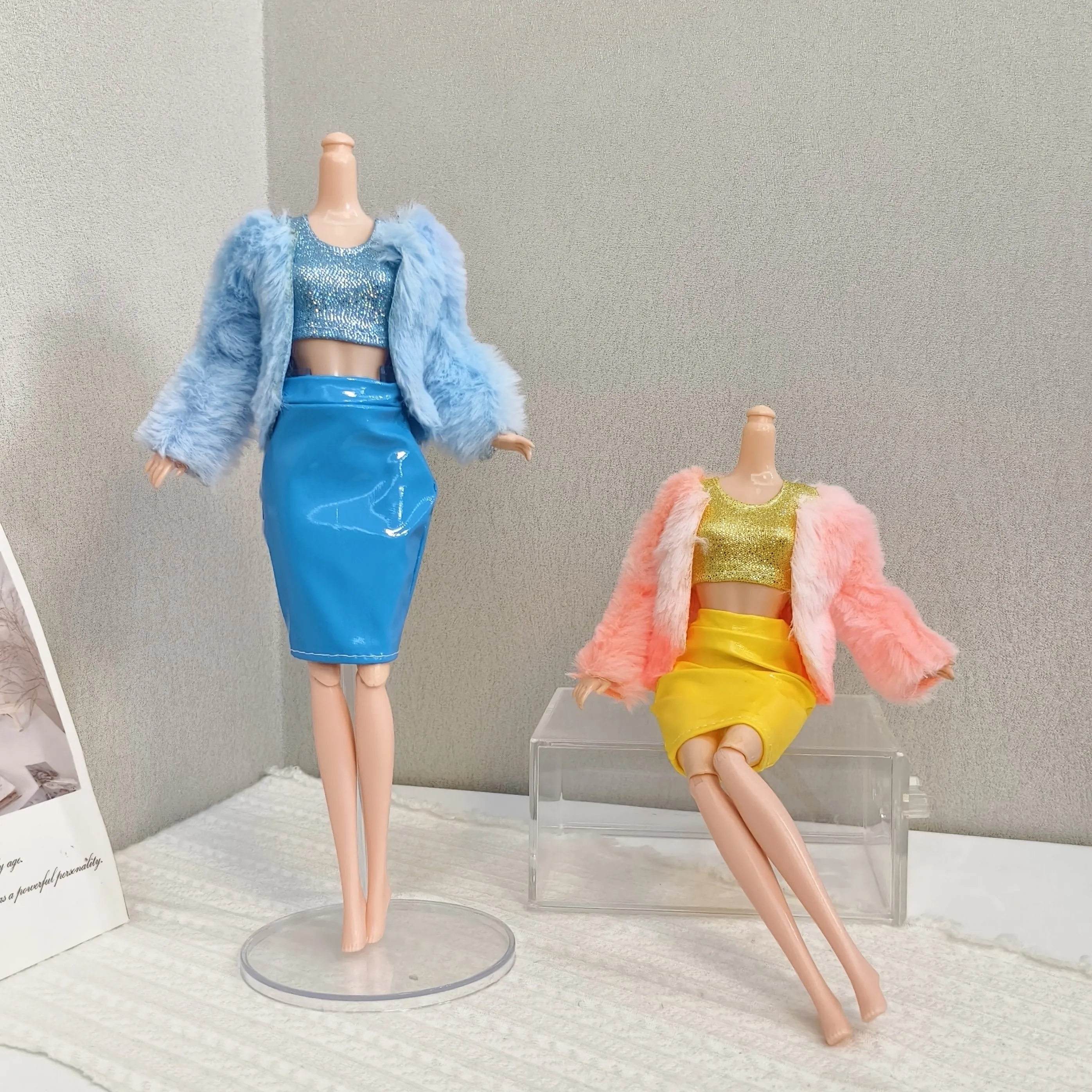 30 センチメートル人形服アクセサリー冬のファッション高級ぬいぐるみジャケット + 光沢のあるベスト + レザースカートセット 1/6 BJD Xinyi スーパーモデルドール用