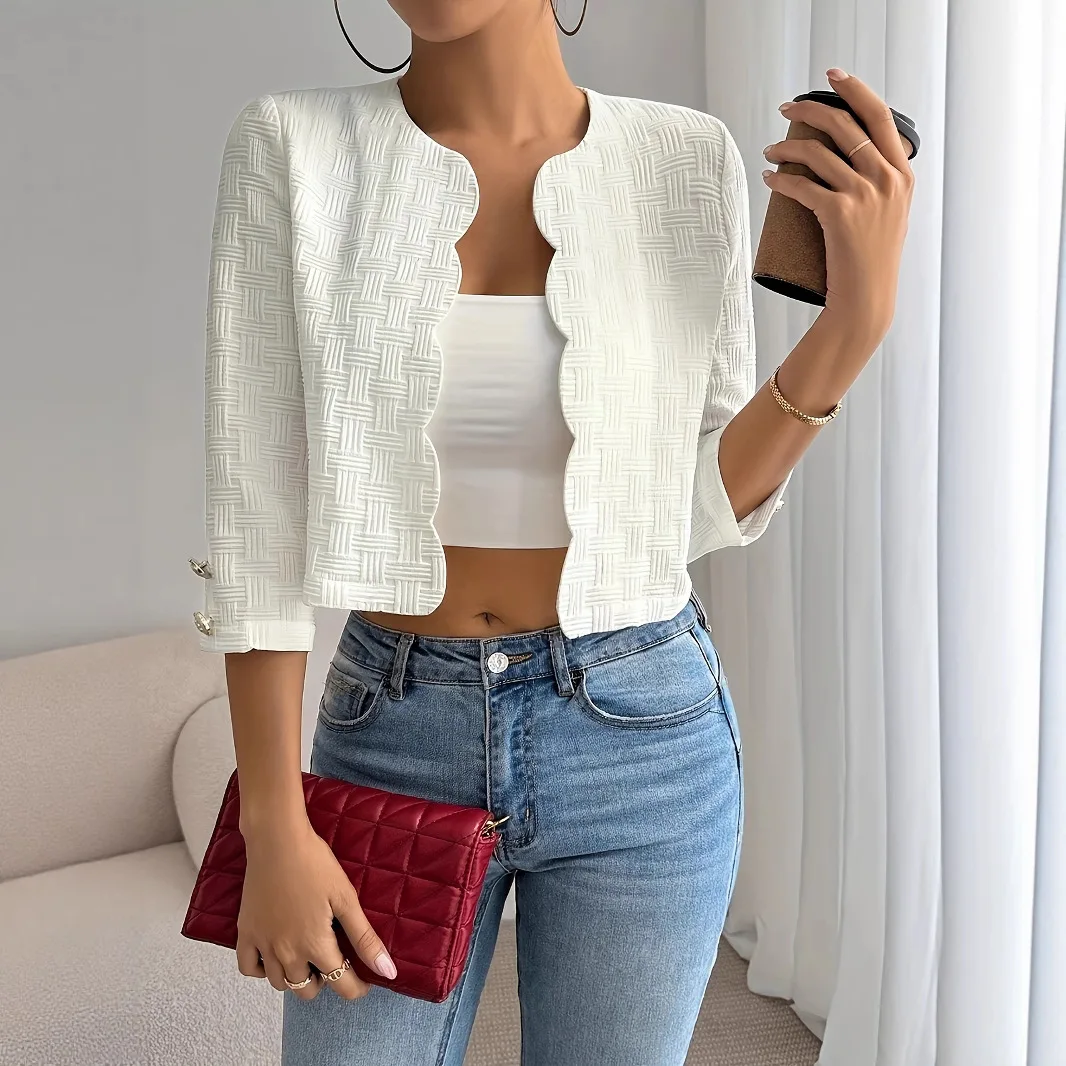 

European and American Women's Casual, Fashionable, Retro Style Solid-Color Front-Opening Short Jacket