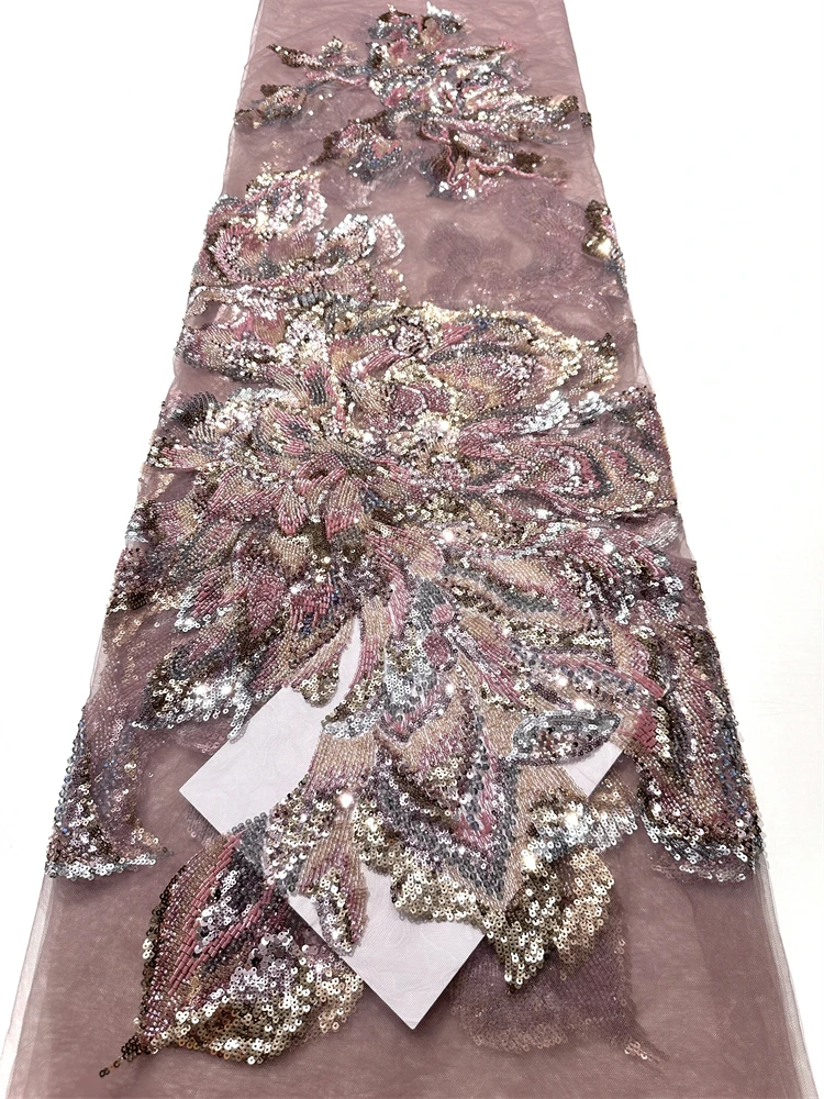 African Beaded Lace Fabric 2025 High Quality Luxury Nigerian Lace French Sequins Lace Fabric For Women Party Dresses Sewing