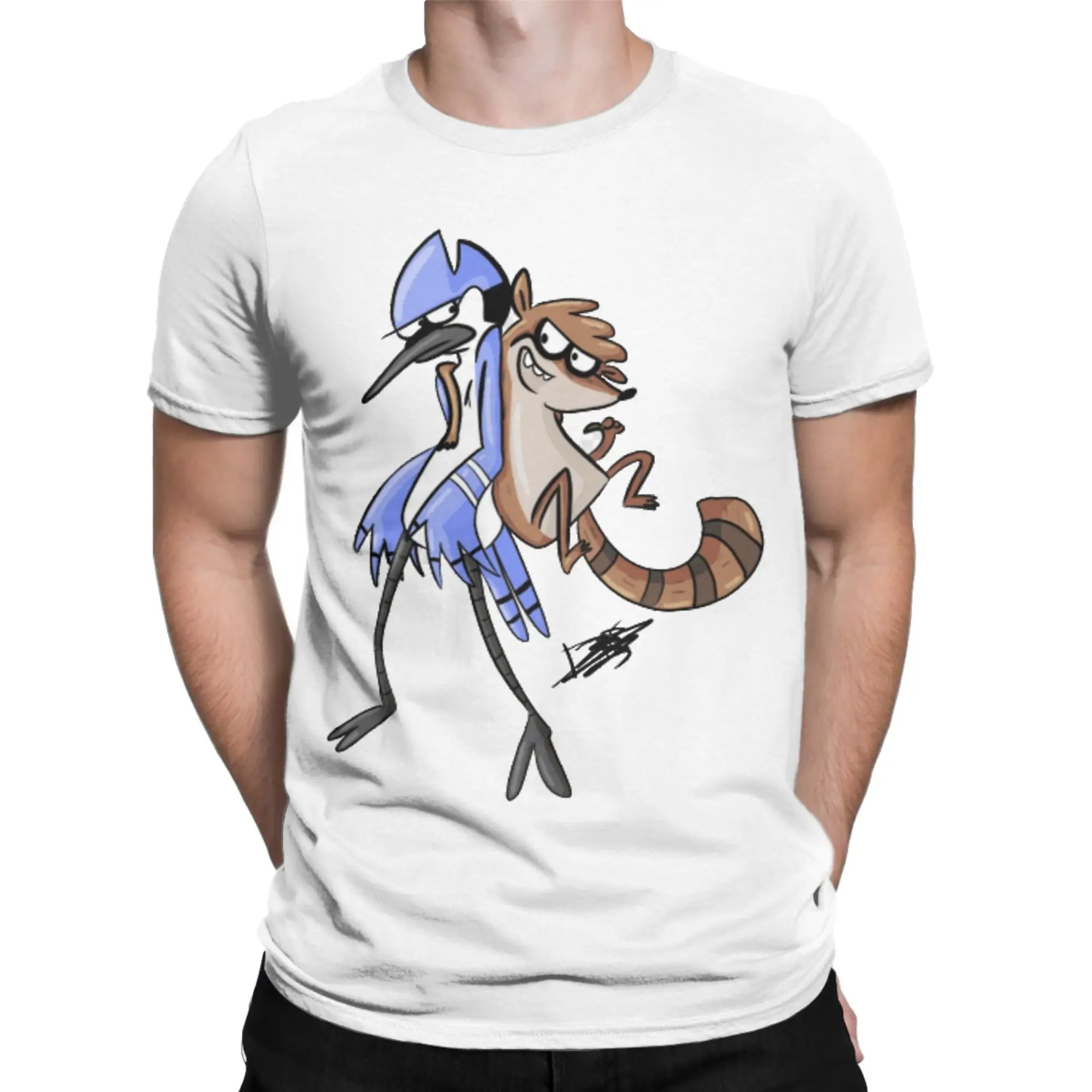 Kawaii Mordecai and the Rigbys Tshirts Men's Cotton Short Sleeve Regulars Show Round Neck Summer Tops Shirts