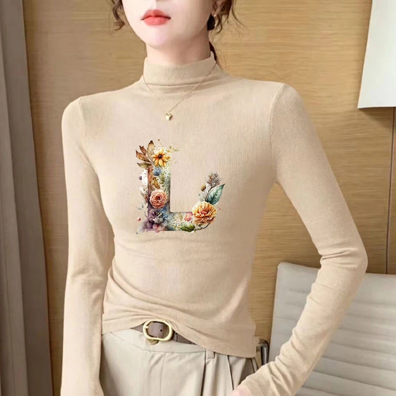 2026 New Autumn Winter Thermal Brushed Fleece Long Sleeve Graphic Print T shirt Blouses Female Warm Shirt Women Top