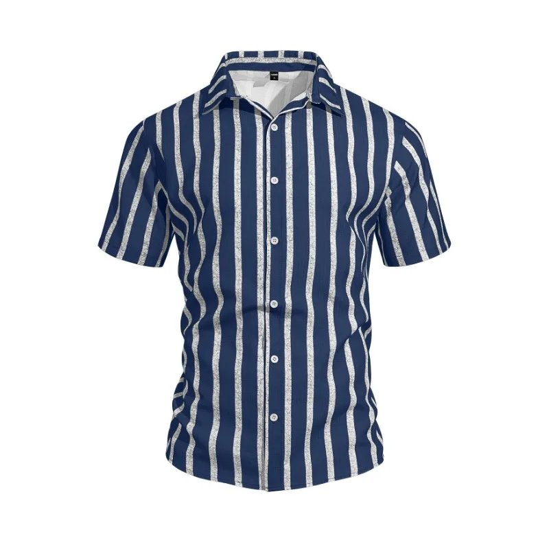 

Mens Summer Striped Textured Short Sleeve Button Down Shirt for Beach Vacation Daily Wear