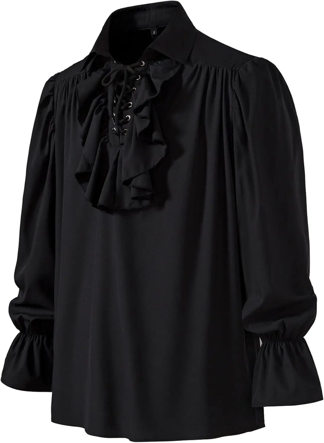 メンズ レトロ ルネッサンス スチームパンク ビクトリア朝 長袖 ジャボ襟 中世 海賊 レースアップ シャツ トップス