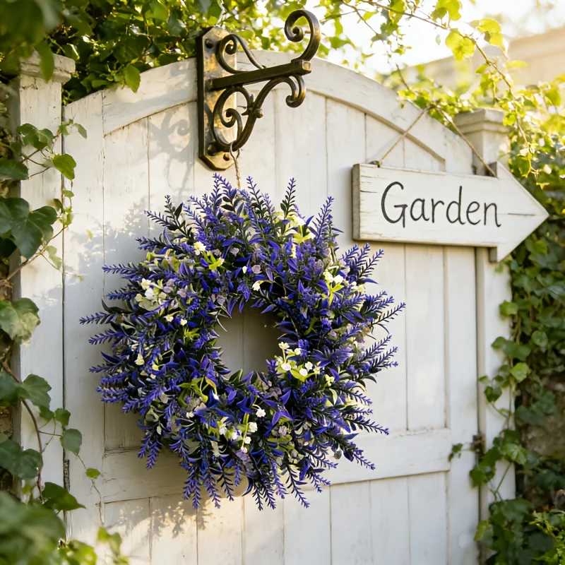 Guirlande décorative de fleurs artificielles de la série Lavande avec des motifs de lavande et de petites fleurs pour une utilisation intérieure et extérieure, attrayante