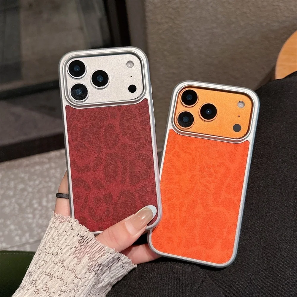 Fashion Leopard Print Texture Phone Case For iPhone 17 16 15 14 Pro Max 17pro Lens Large Hole Shockproof Bumper Protector Cover