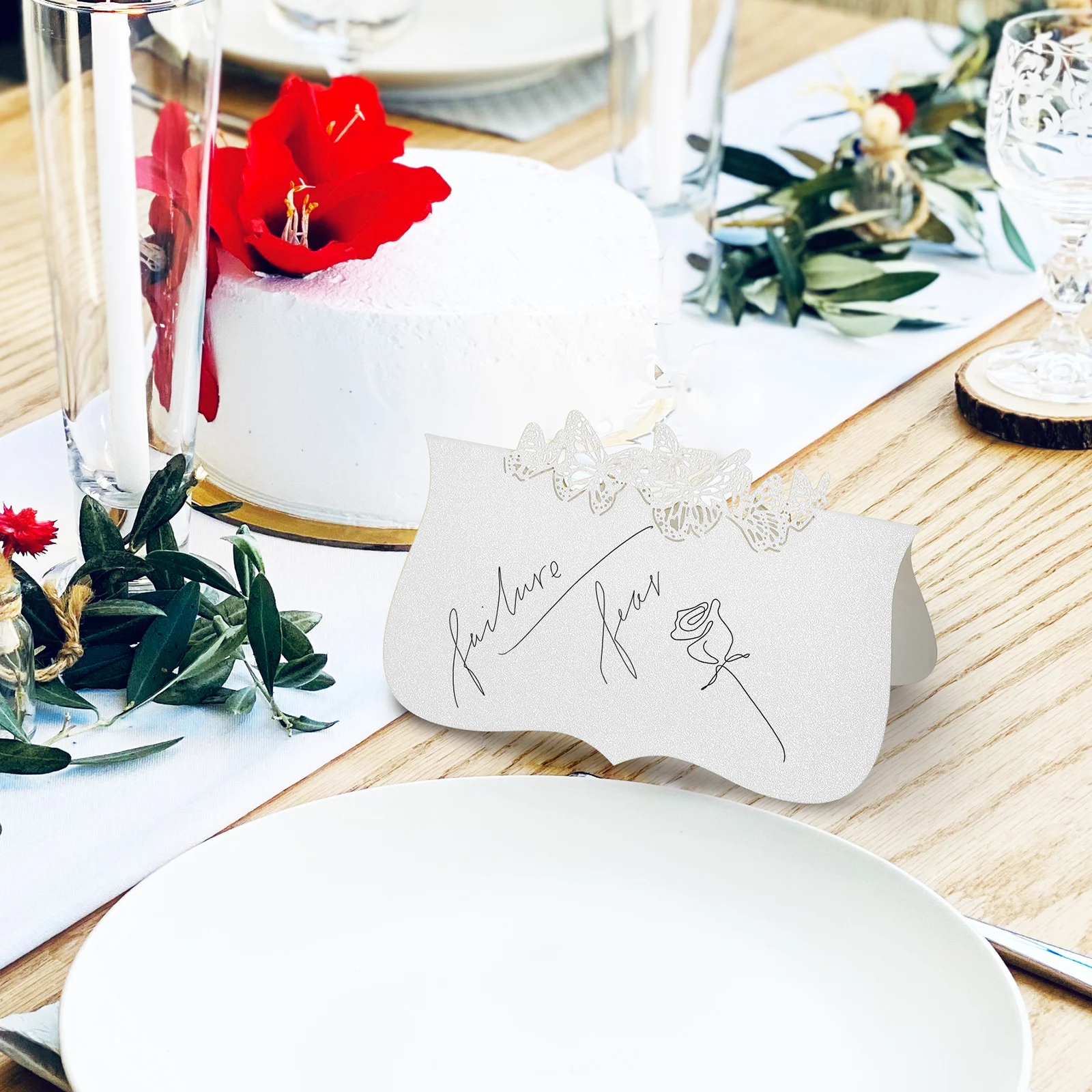 

50 Pcs Seat Card Anniversary Place Cards Tented Wine Birthday Paper for Table Setting Pearl