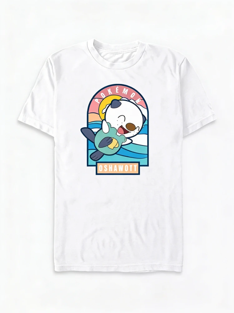 

Новая мужская футболка Oshawott Sun Fun 2026 с крупным графическим принтом в стиле ретро, весенняя, с коротким рукавом, для родителей и детей, свободная и удобная
