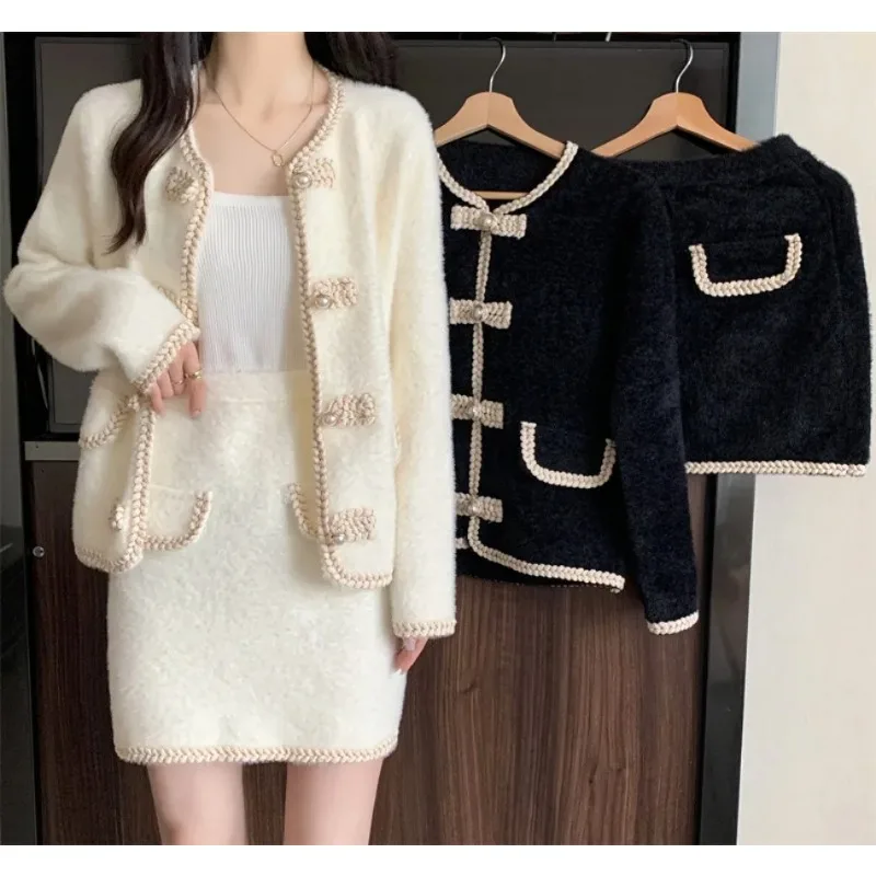 

Two Piece Set for Women Autumn Winter Elegant Women's Sets Short Dress Sets Mink Fleece Coat Skirt Clothes for Women Korean N724