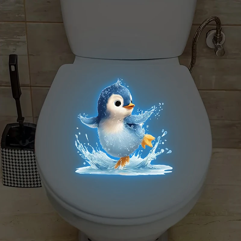 Glow-in-the-Dark Penguin Toilet Sticker Self-Adhesive Removable Luminous Bathroom Wall Decal Home Decor