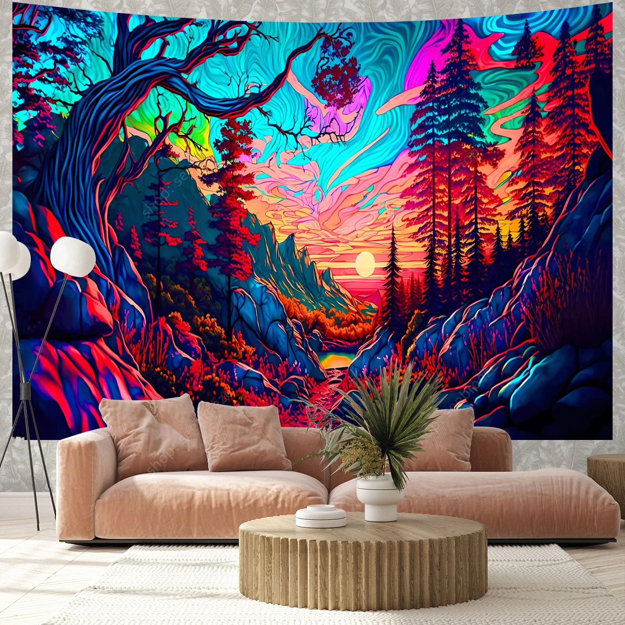 

Sunset Tapestry Vintage Floral Plant Tapestries Psychedelic Forest Tapestry Wall Hanging for Room Decor Aesthetic Curtain Cloth