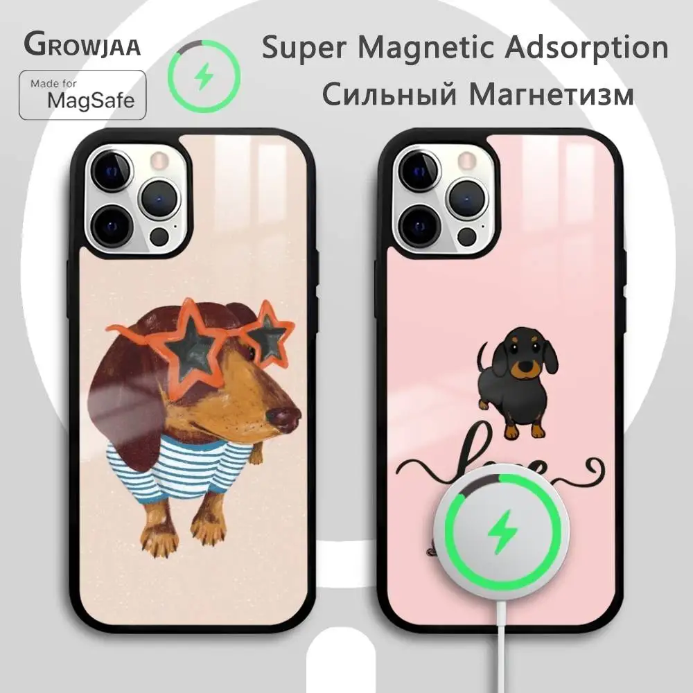 

Sausage Dog Dachshund catoon Phone Case For iPhone 16 15 14 13 12 11 Pro Max Plus Mini Magsafe Mirror Wireless Magnetic Funda