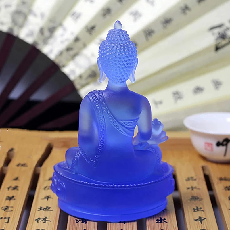 Tibetan Medicine Buddha Statue,Translucent Resin Buddha Sculpture Meditation Decor Spiritual Decor Collectible