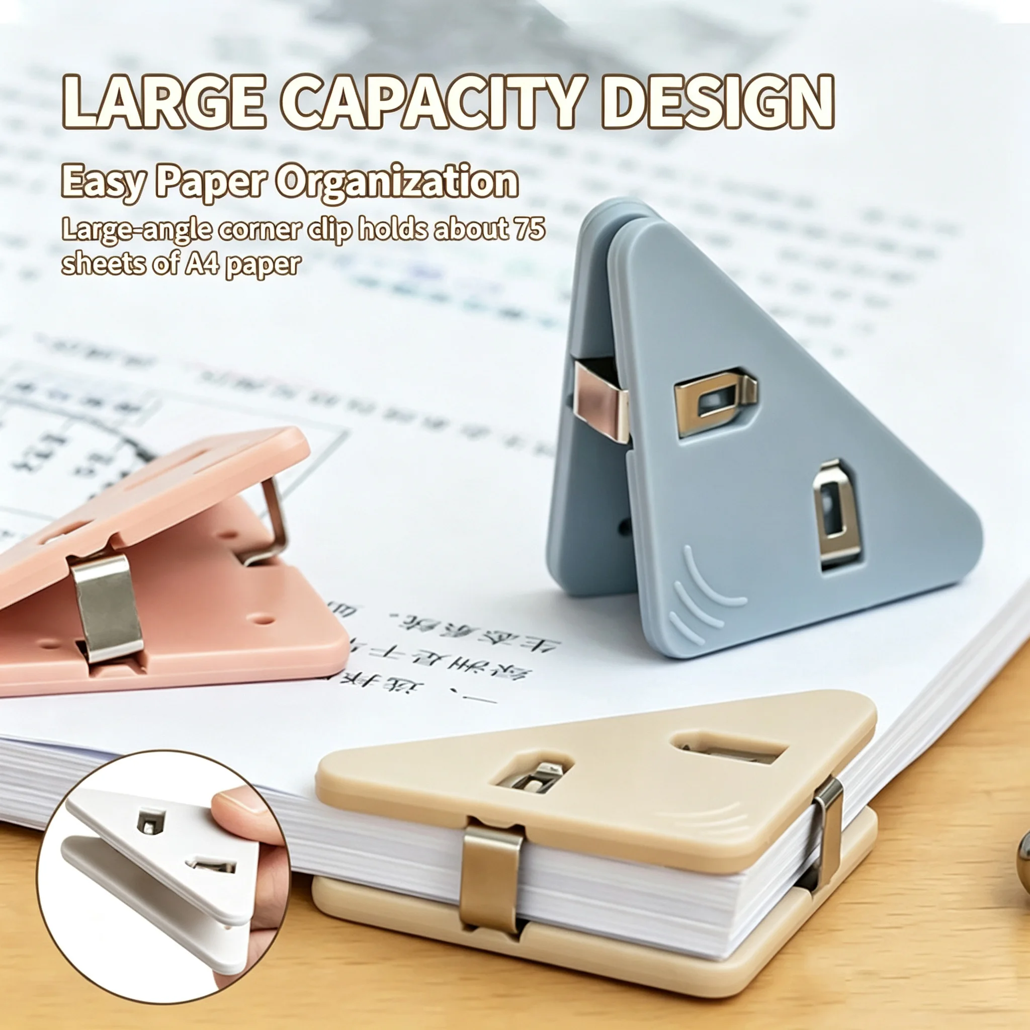 Triangular Corner Paper Clips 6PCS Mixed Color 90 Degree Binder Clips for Office School File Book Notes