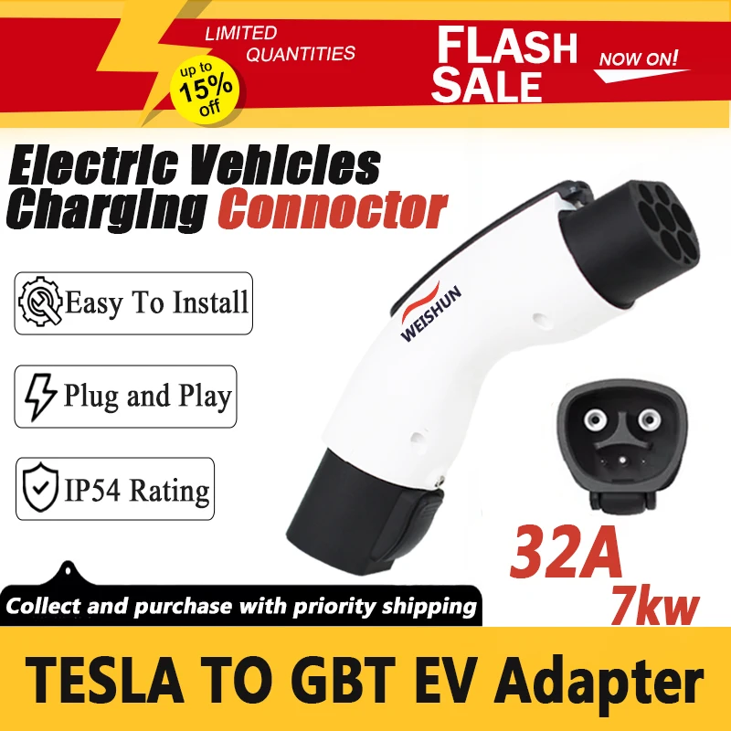 15% Discount Tesla to GBT Adapter 32A 7kw NACS To GBT Connector For GB/T BYD JAC VW Electric Car Charging