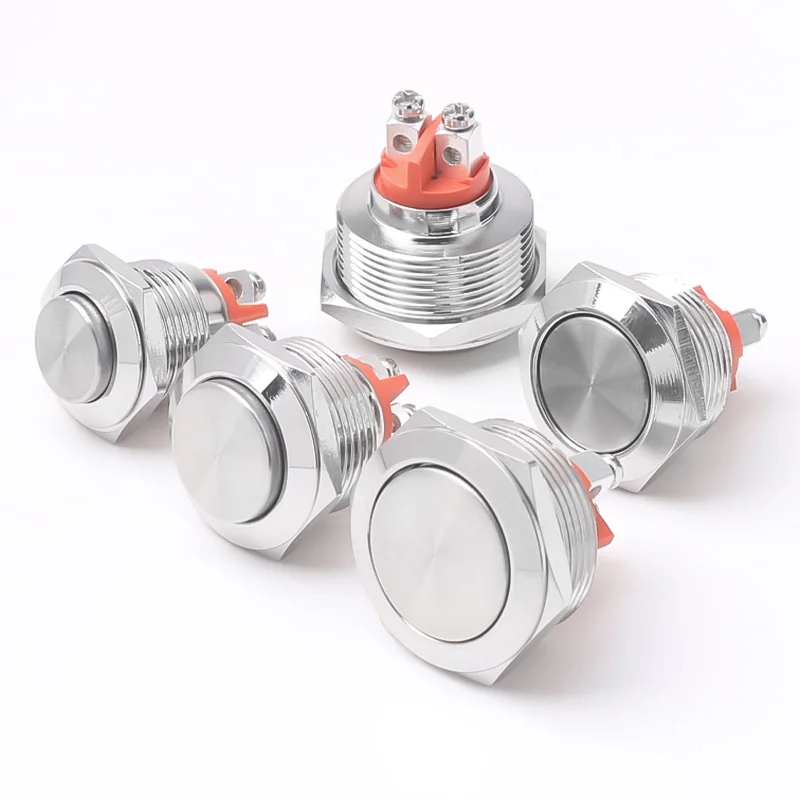 Metal Push Button Switch 16mm 19mm 22mm 1NC(Normal Close)Screw Foot High/Flat Head Switch Momentary Self-Reset Jog Switch