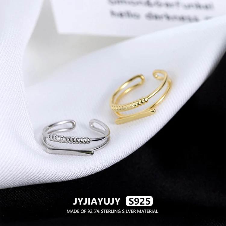 JYJIAYUJY 100% Whole Original Sterling Silver S925 Adjustable Ring Double Layered Thread Fashion Jewelry Gift Daily Use JYR16