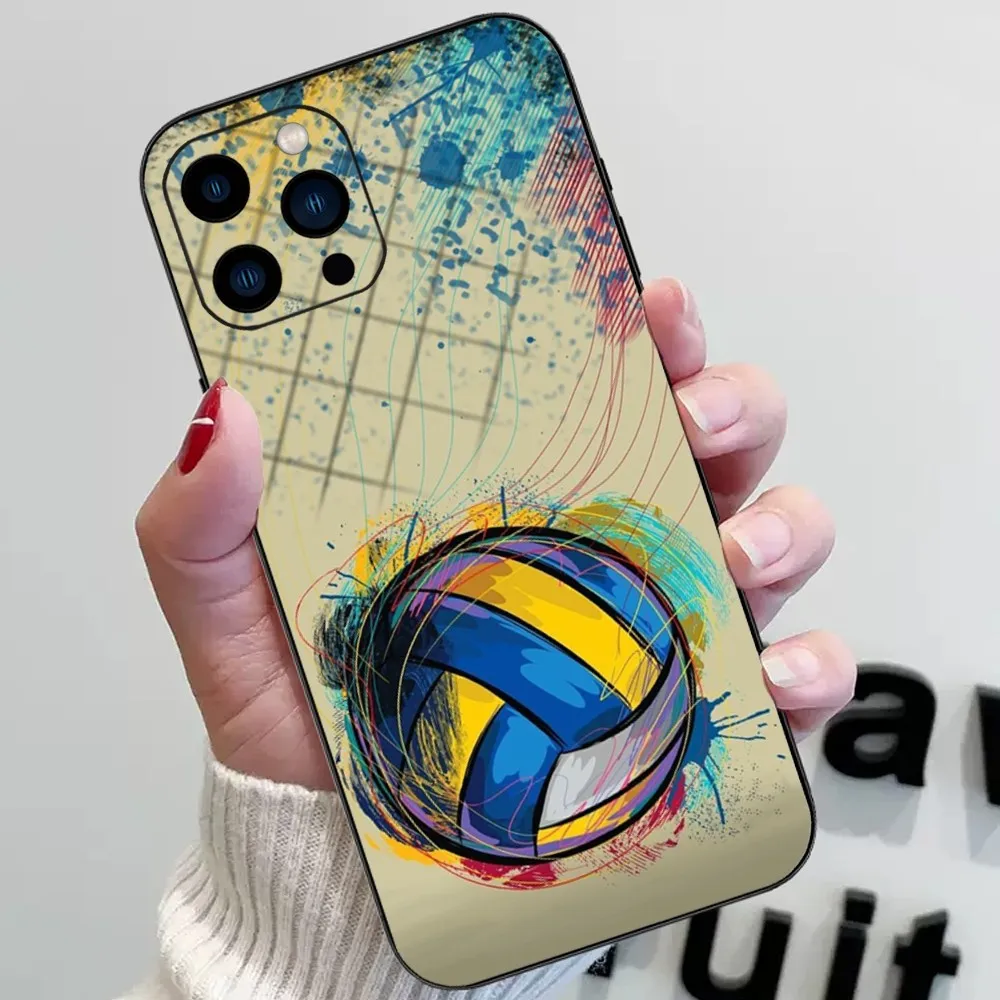 Volleyball Painted Phone Case For iPhone 15 14 13 12 11 Pro Max mini XS XR X 8 Plus SE Black Cover