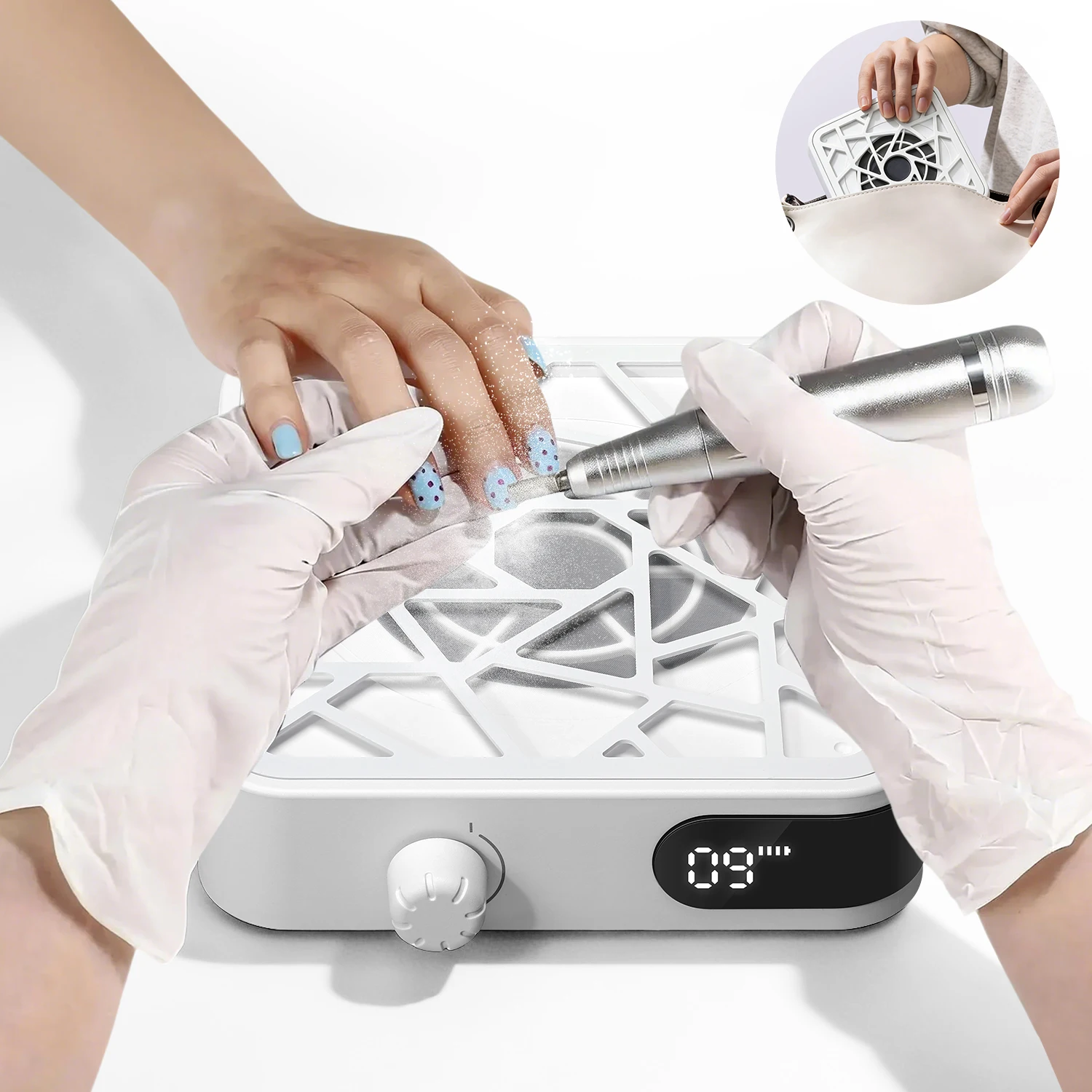 Mini Nail Dust Collector, 6000RPM Rechargeable Vacuum with 10 Speeds, Portable Low Noise Nail Extractor for Manicure Salon Use