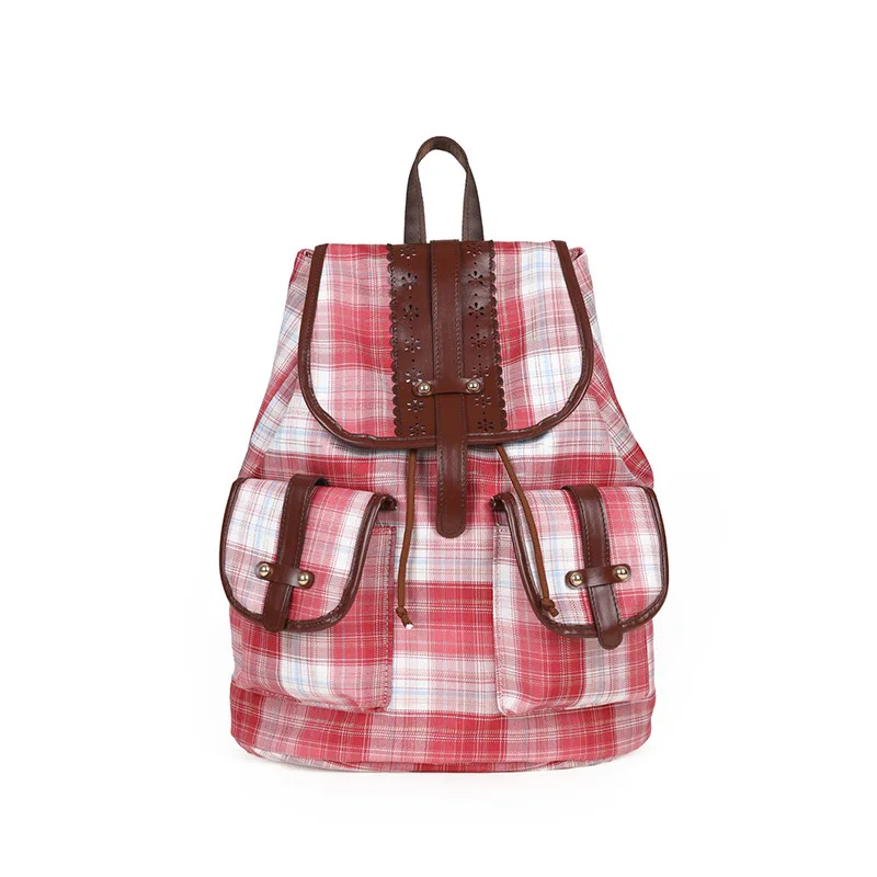 

Рюкзак женский винтажный клетчатый холщовый дизайн на шнурке легкий рюкзак на плечо для путешествий на открытом воздухе для ежедневного использования