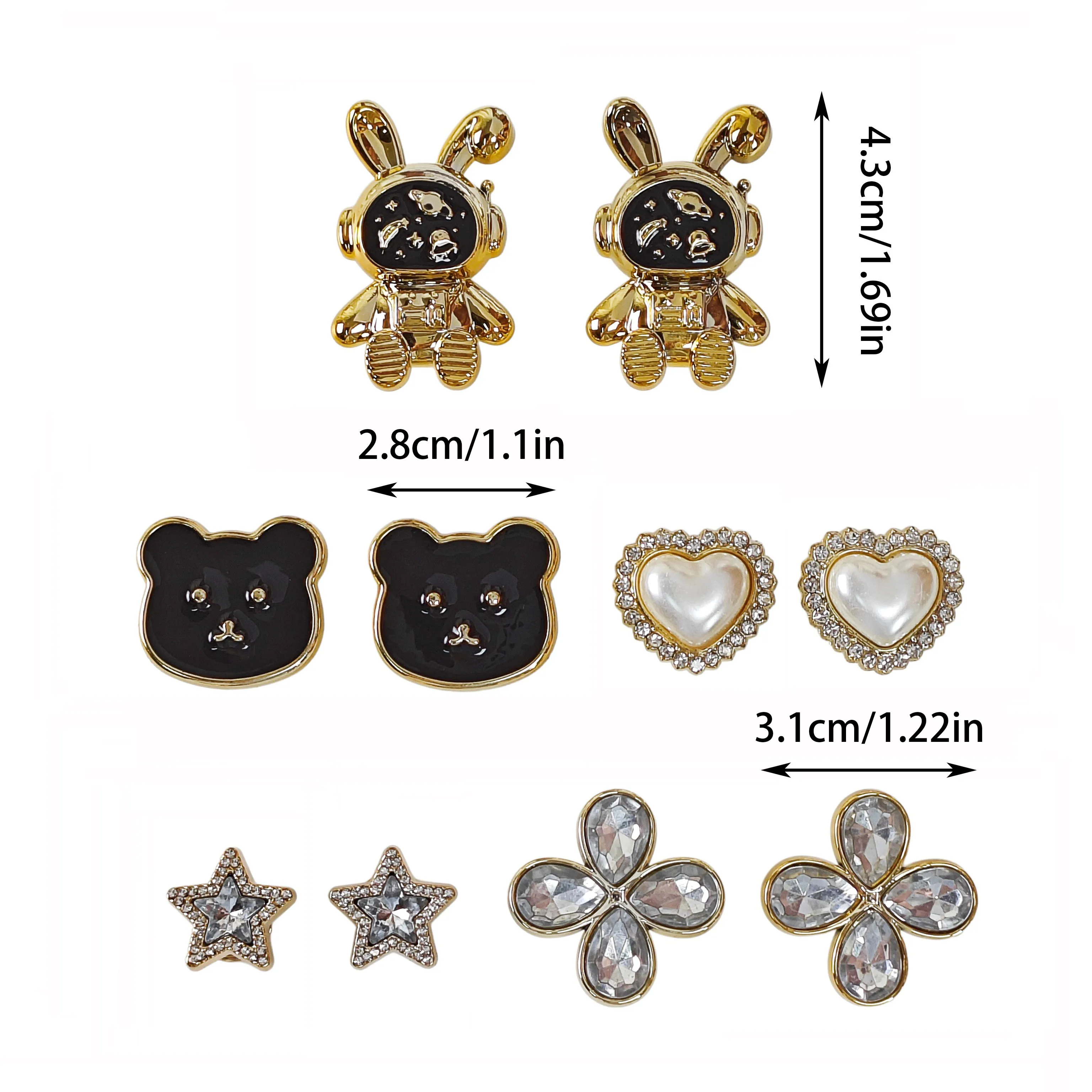 10Pcs DIY Shoe Decoration Charms Shiny Rabbit, Bear, Heart, Flower, Star Decorative Buckles Non-Metal Lightweight Material Y2K Fashion Versatile Cute Personality Style for Men and Women Suitable for Eva Beach Shoes, Sandals, Removable Shoe Decoration, Holiday Gift