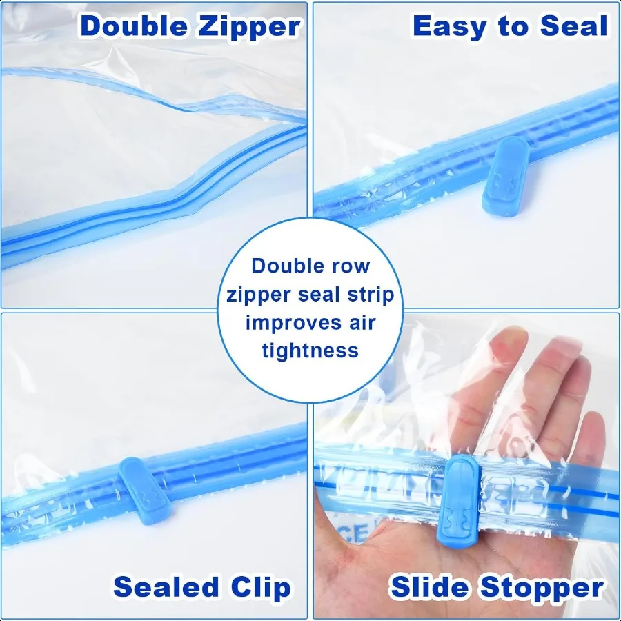 10枚入り真空収納バッグ、大5枚、中5枚、丈夫で繰り返し使える衣類用真空シールバッグ、旅行用省スペースバッグ
