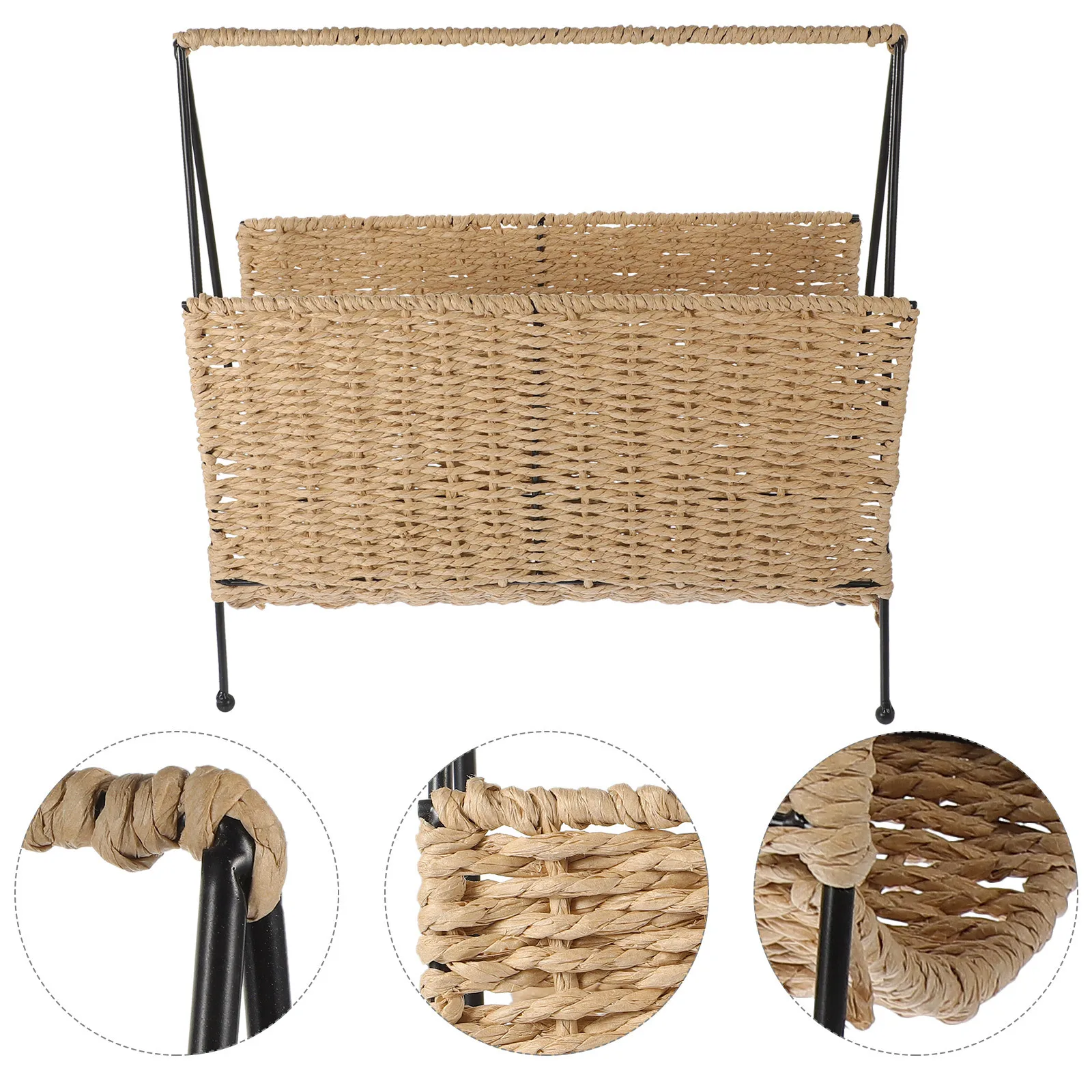 

Hand Woven Storage Basket Rustic Style Snack Holder Book Organizer Home Storage Holder Natural Material Basket