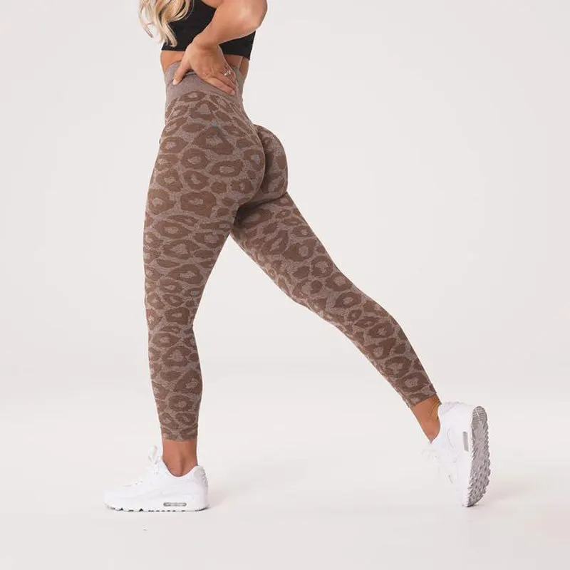 Leopard Print Snowflake Color Nine Point Pants Yoga Leggings Women Pants Gym Sports Waist Seamless Animal Pants Women Clothing