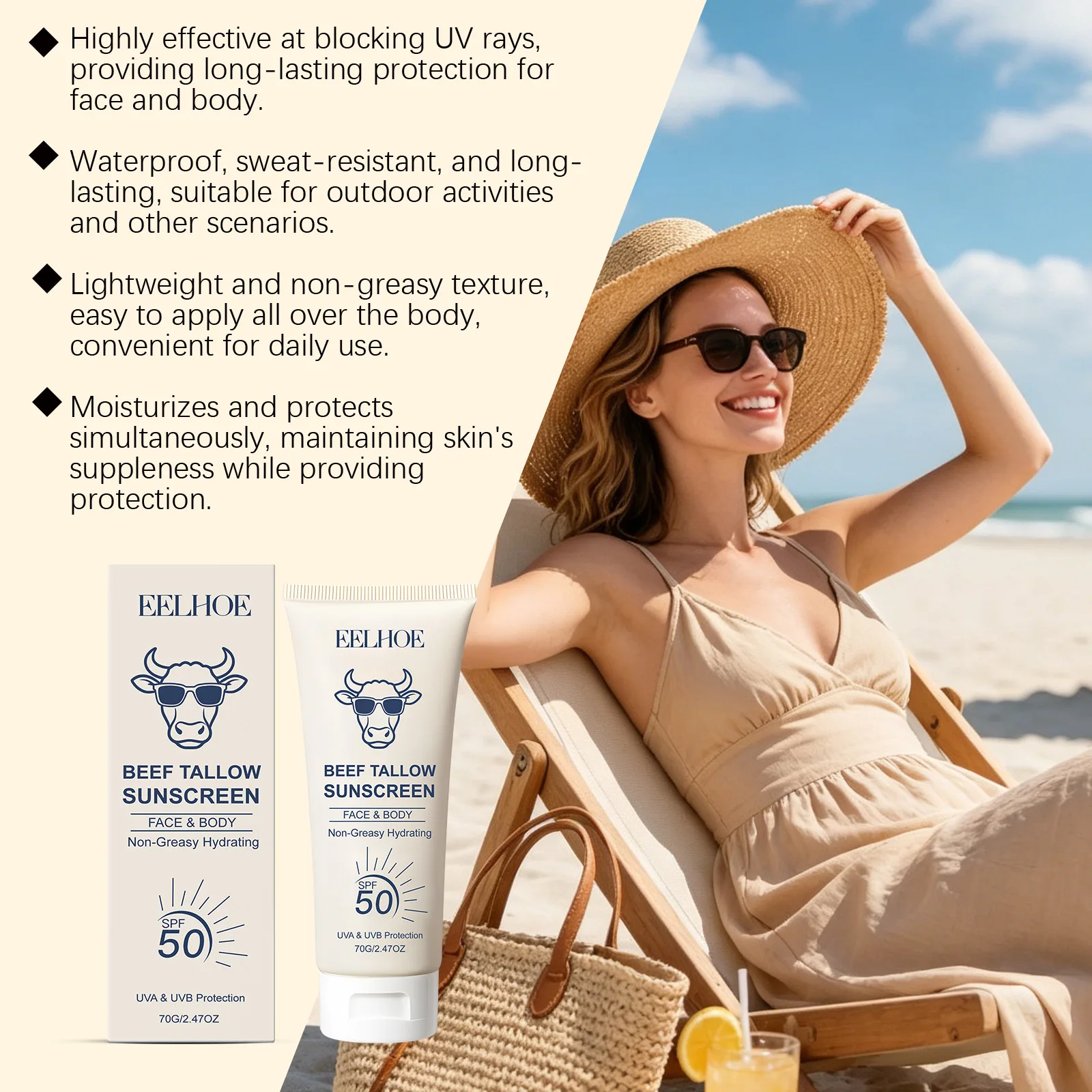 

Tallow Protection Cream Moisturizing Hydrating Lightweight Non-greasy Outdoor Skin Barrier Care Gentle Refreshing Comfort Cream