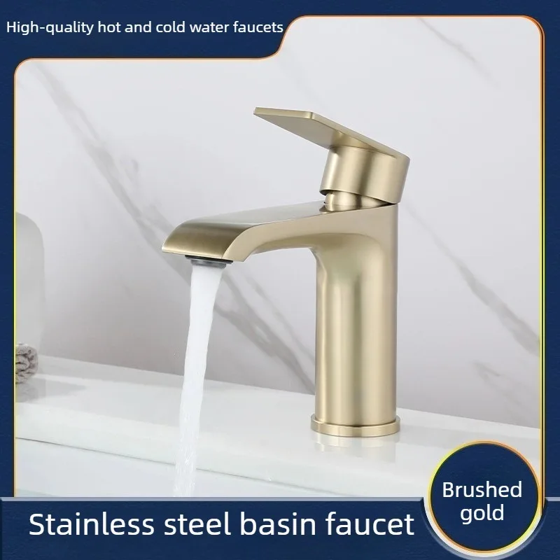 

Смеситель для раковины из нержавеющей стали с матовым золотым покрытием, однорычажный, для установки в тумбу/мойку