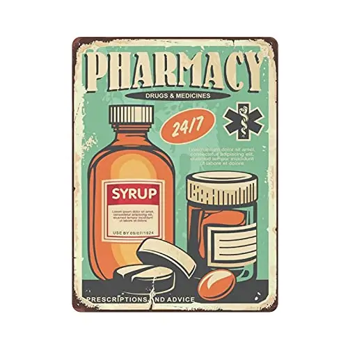 PPFINE Pharmacy Signs Medicines Syrup Metal Tin Sign Artwork Poster Outdoor Sign Vintage Decor Plaque Poster Cave Garage Pub Bar