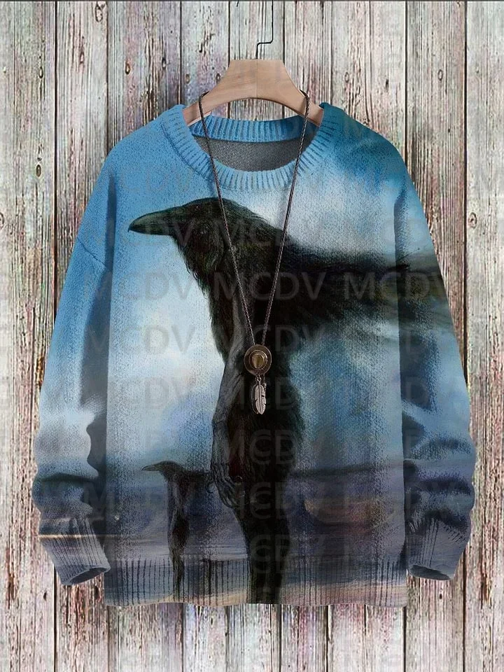 Raven Crow Art Pattern Print Casual Knit Pullover Sweatshirt Men's For Women's Pullover