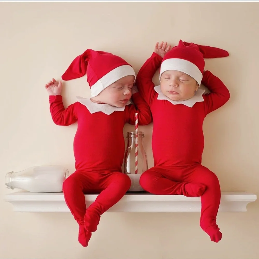 

Newborn Christmas photography suit baby Christmas theme red jumpsuit photography suit set sesion fotografía bebé 신생아사진