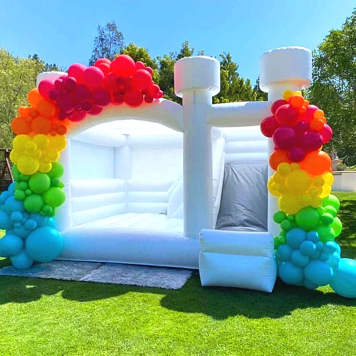 

Customized Inflatable Wedding Bouncer Event Jumping Kids Small Bouncer White Bounce House Double with Slide