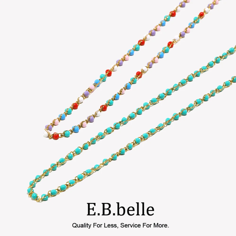 E.B.belle Small Oil Drop Multicolor Beads Necklace Chain Spring For Summer Vacation Women Stainless Steel Gold Plated Jewelry