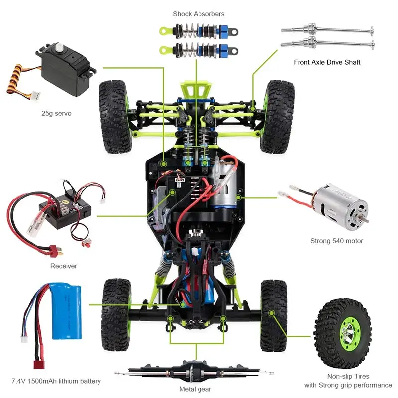 WLtoys 12428 1:12 4WD RC Auto da corsa ad alta velocità Off-Road Telecomando in lega Camion da arrampicata LED Luce Buggy Ragazzi Giocattoli Regalo