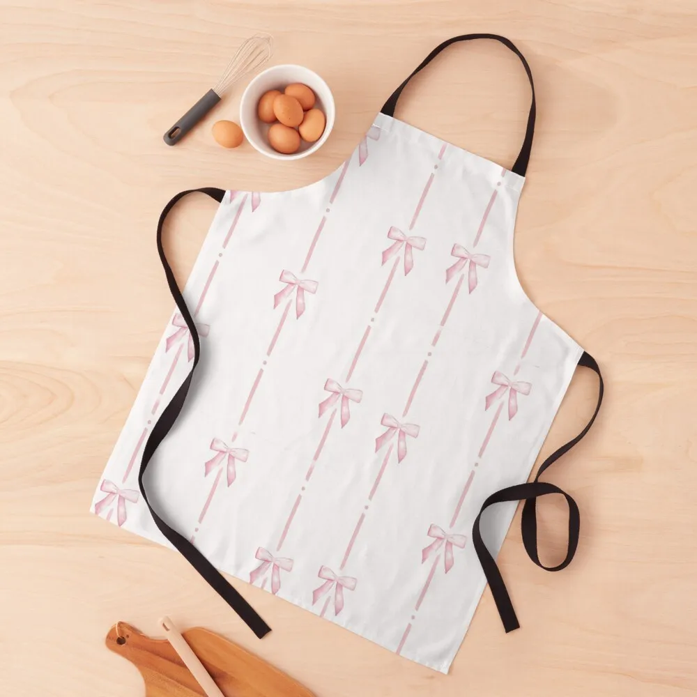 

Pink bow ribbon coquette Apron man chef uniform Waterproof Kitchen For Women japanese woman for women with pocket Apron
