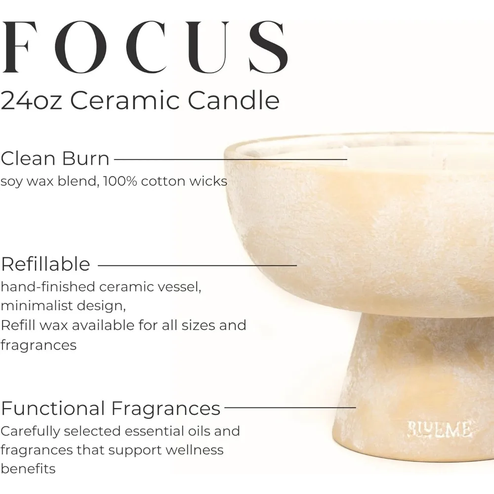 شمعة الصويا الفاخرة المصنوعة يدويًا مع الزيوت العطرية للأوكالبتوس والليمون، 5 فتائل، فتيل قطني، حاوية سيراميك، بيني للعلاج العطري