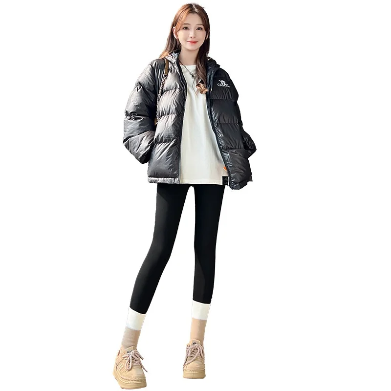 ハイウエスト裏起毛アールスキンヨガパンツ、お腹シェイプ、ヒップアップ、9分丈、ナイロン・スパンデックス混紡