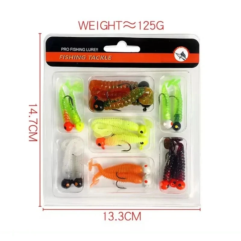 Lure Bait Set Fat Screw T Tail Wave T Tail Colored Lead Head Hook 34 Pieces Soft Bait Set image 2
