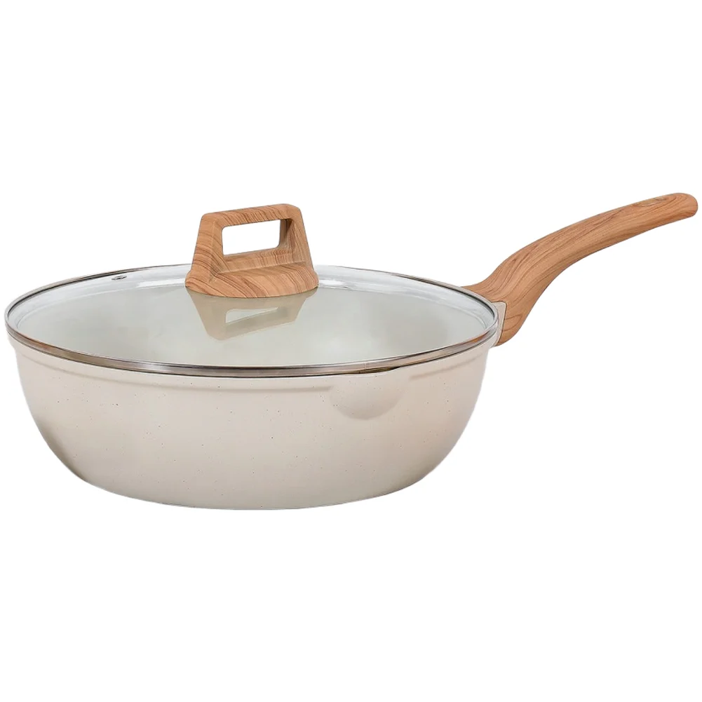 Non Saucepan Set With Lid For Induction Cooktops Light Beige Die Cast Aluminum Alloy Soup Pot With Pour Spout