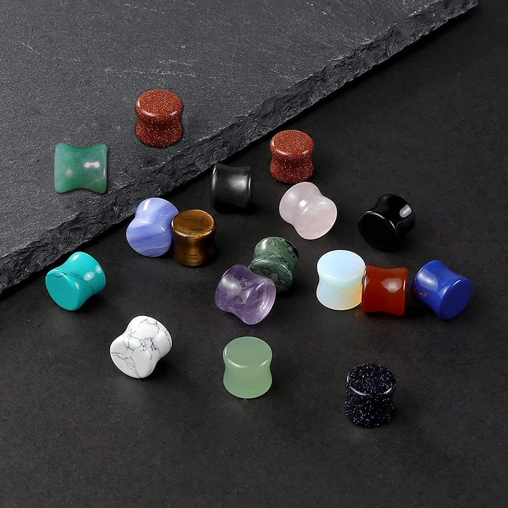 2pcs Stone Flesh Ear Plugs Tunnels Double Flare Ear Piercings Earrings Gauges Women Men Helix Lobe Labret Stretcher Body Jewelry